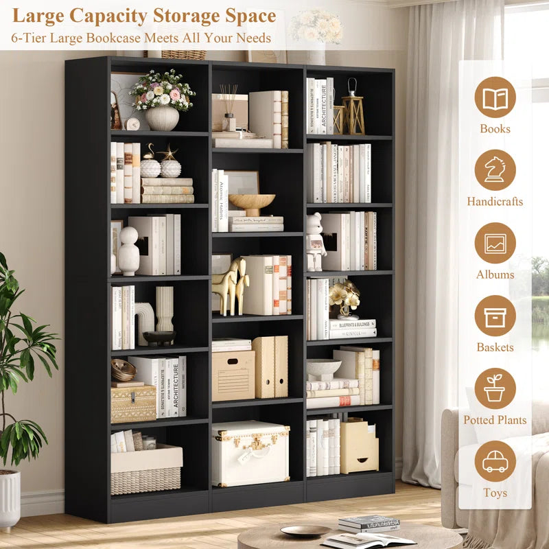 Wakil 74"H X 59"W 6-Tier Large Wood Storage Bookcase