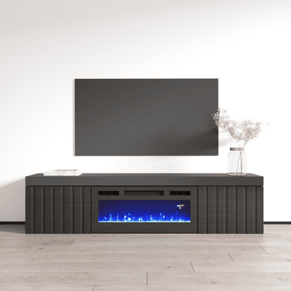 71" Floating Fireplace TV Stand – High Gloss Media Console