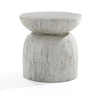 Rustic off White and Gray round Tall Mgo Side Table, Indoors and Outdoors