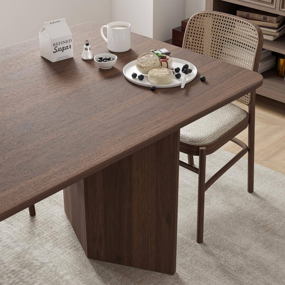 Brix Modern Rectangle Walnut Wood Top 79 In. Double Pedestal Base Dining Table Seats 8