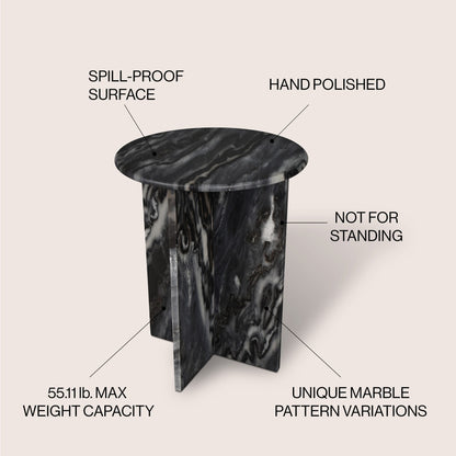 Hommeco 17.75" Contemporary Natural Marble X-Shaped End Table - Handmade Black & Gray