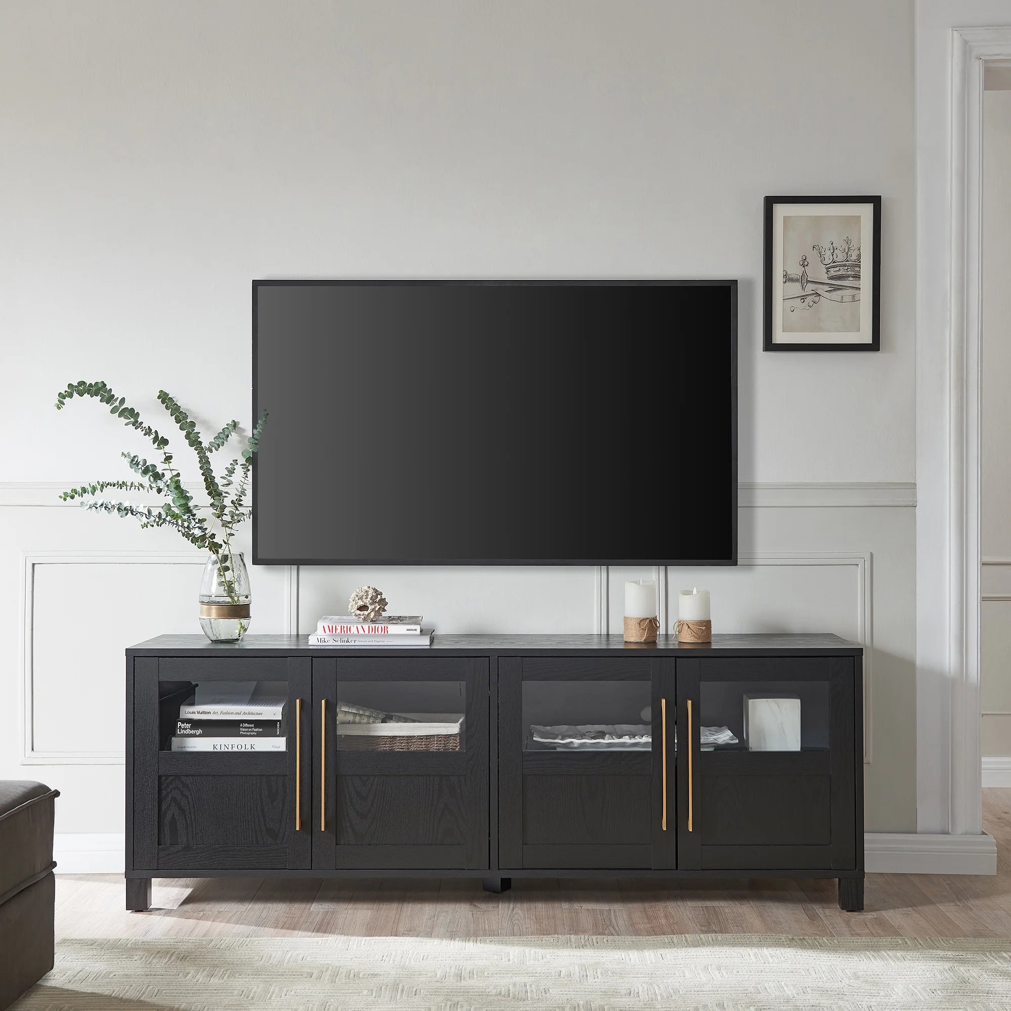 Rectangular TV Stand for Screens up to 75", Black Grain