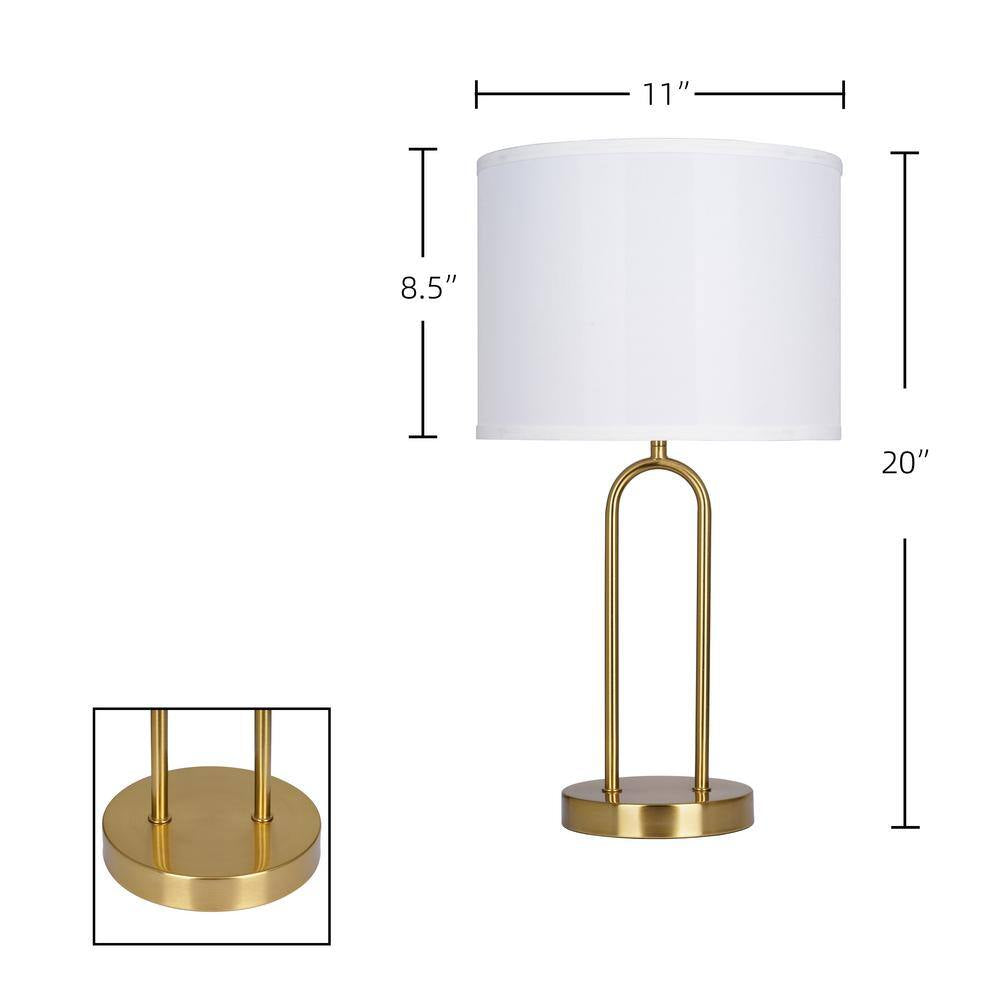 Streamside 20 In. Brushed Gold Standard 1-Light Table Lamp with White Fabric Drum Shade