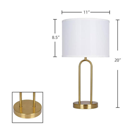 Streamside 20 In. Brushed Gold Standard 1-Light Table Lamp with White Fabric Drum Shade