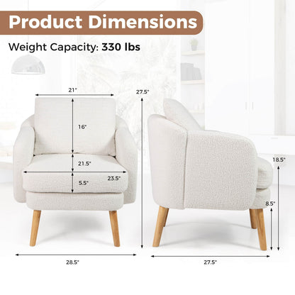 Sherpa Accent Chair W/ Seat Cushion & Pillow Rubber Wood Legs for Bedroom for Daily Life