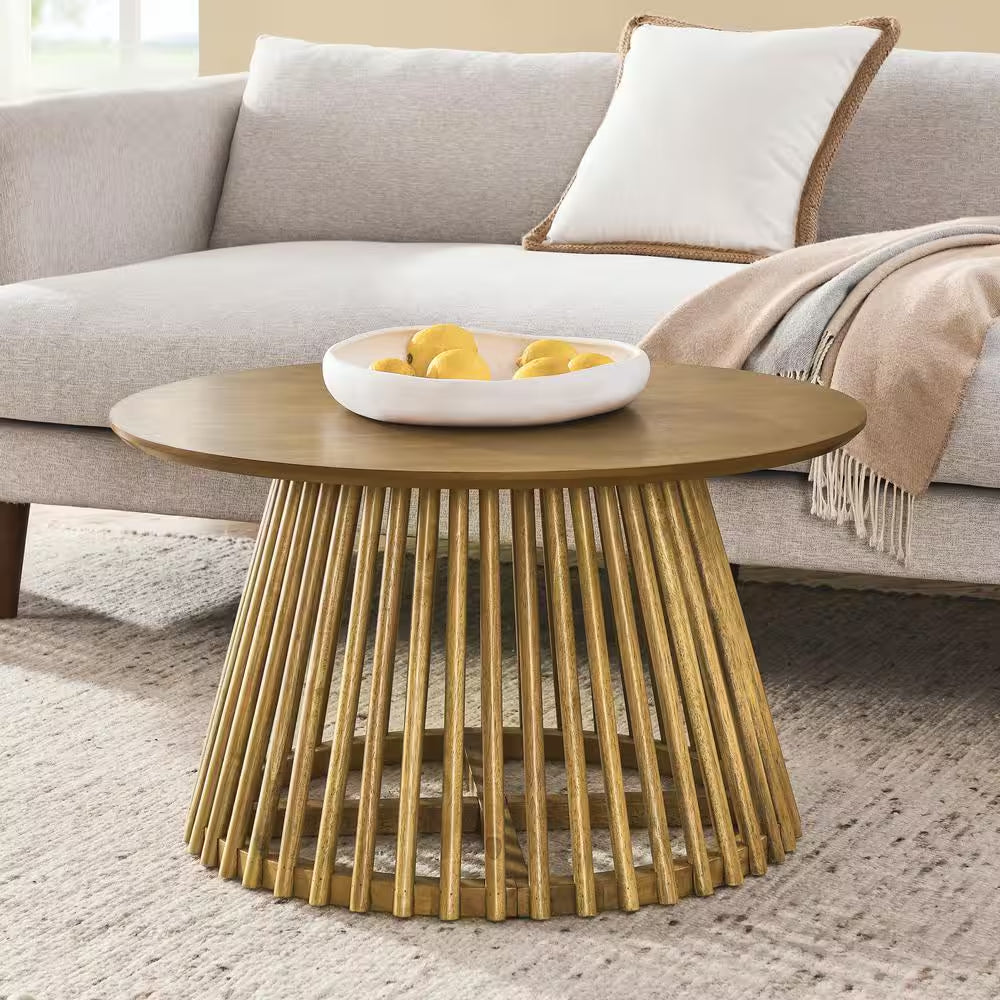 Brown plus Yellow Wood round Outdoor Side Table 1-Piece