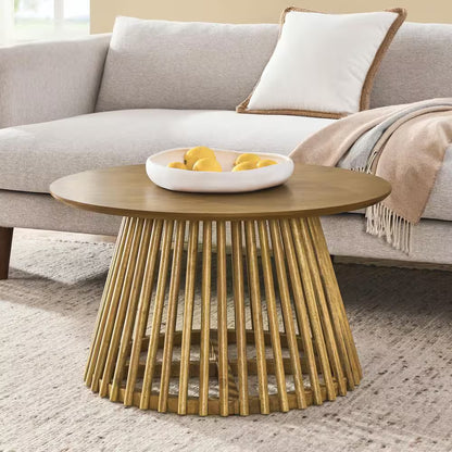 Brown plus Yellow Wood round Outdoor Side Table 1-Piece