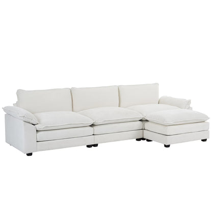 Sectional Sofa with Ottoman, L Shaped Convertible Couch with Removable Chaise Chenille Fabric Sofa Set for 4-6 Persons Living Room Furniture Beige