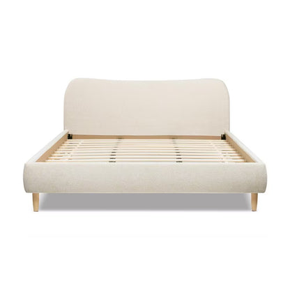Roman Curved Headboard Boucle Upholstered Modern King Platform Bed Frame in Oatmeal Light Beige Chenille