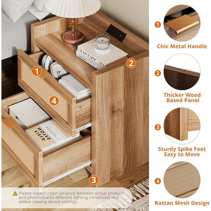 2Pcs Nightstands with Charging Station, Bedside End Tables Bedroom