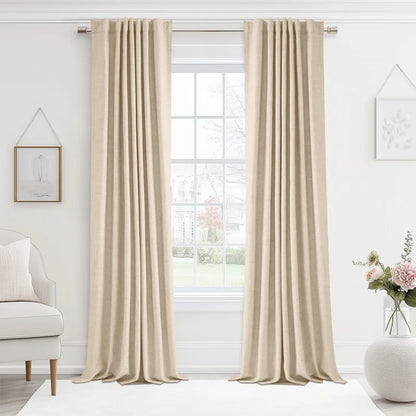 Cadnite 50" W Thermal 100% Blackout Linen Textured Curtain Panels (Set of 2)