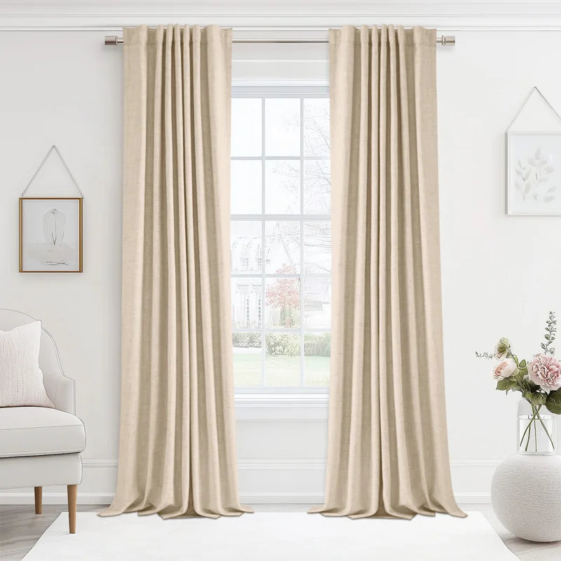 Cadnite 50" W Thermal 100% Blackout Linen Textured Curtain Panels (Set of 2)