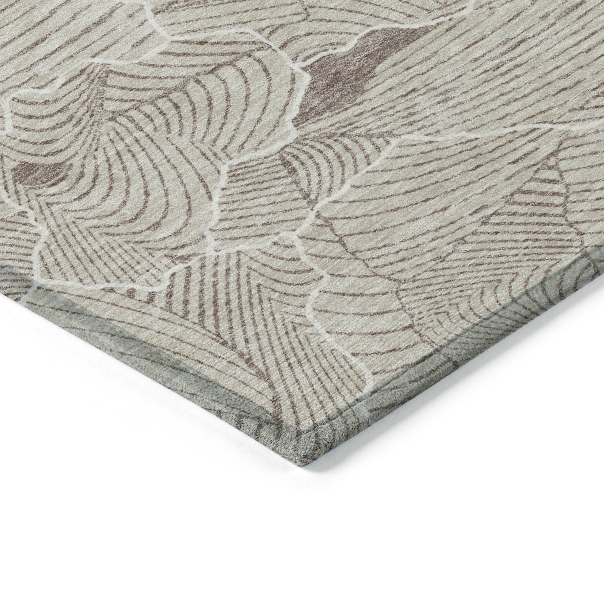 Indoor/Outdoor Transitional Lines Beige Washable Rectangle Rug, 8' X 10'