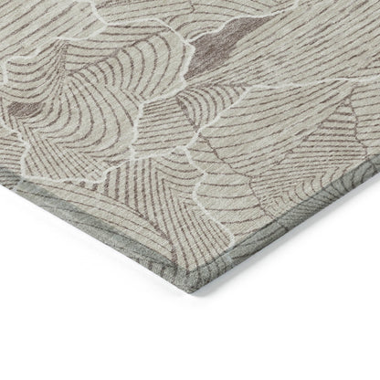 Indoor/Outdoor Transitional Lines Beige Washable Rectangle Rug, 8' X 10'