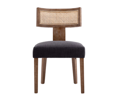 Modern Rattan Backrest Dining Chairs Set of 2, Mid-Century Farmhouse Linen Upholstered Kitchen Chairs Solid Wood Side Chairs for Kitchen Dining Room Living Room, Charcoal