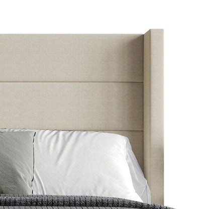 Queen Upholstered Panel Bed Frame with Wingback Headboard and Foam-Padded Support