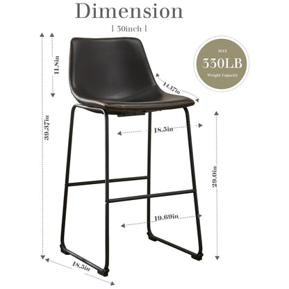30 Inch Barstools High PU Leather Counter Bar Stool with Back and Footrest Set of 2, Black