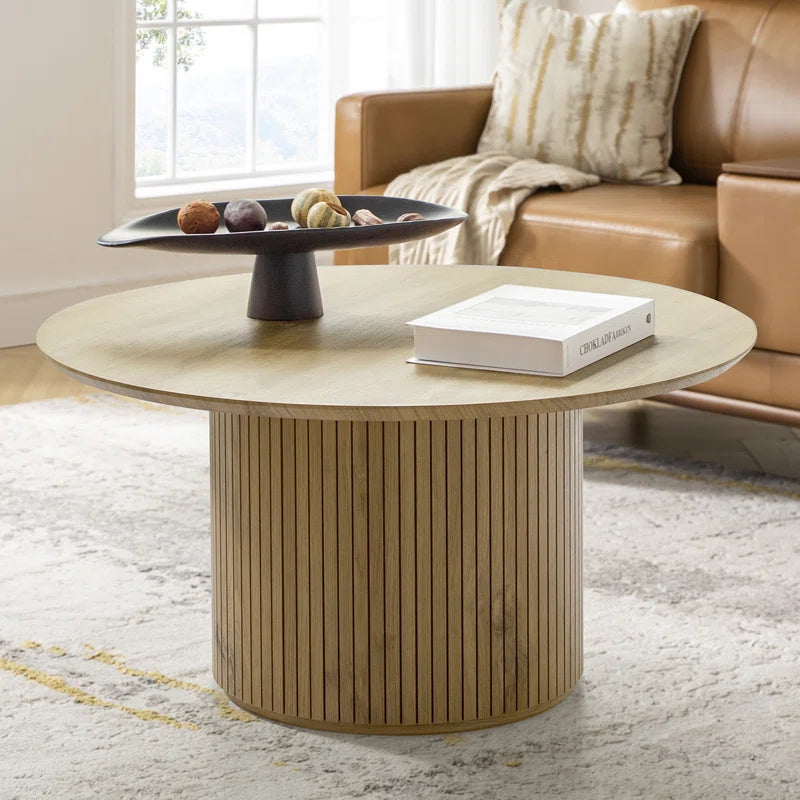 Marrina 31.5"W Modern Coffee Table with Vertical Fluted Wooden Base