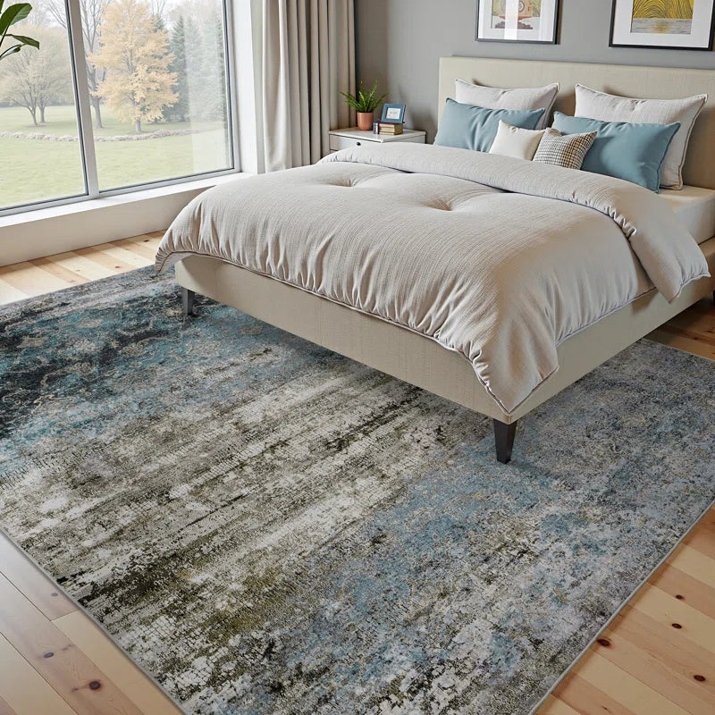 Vintage Distressed Teal Non-Slip Washable Area Rug