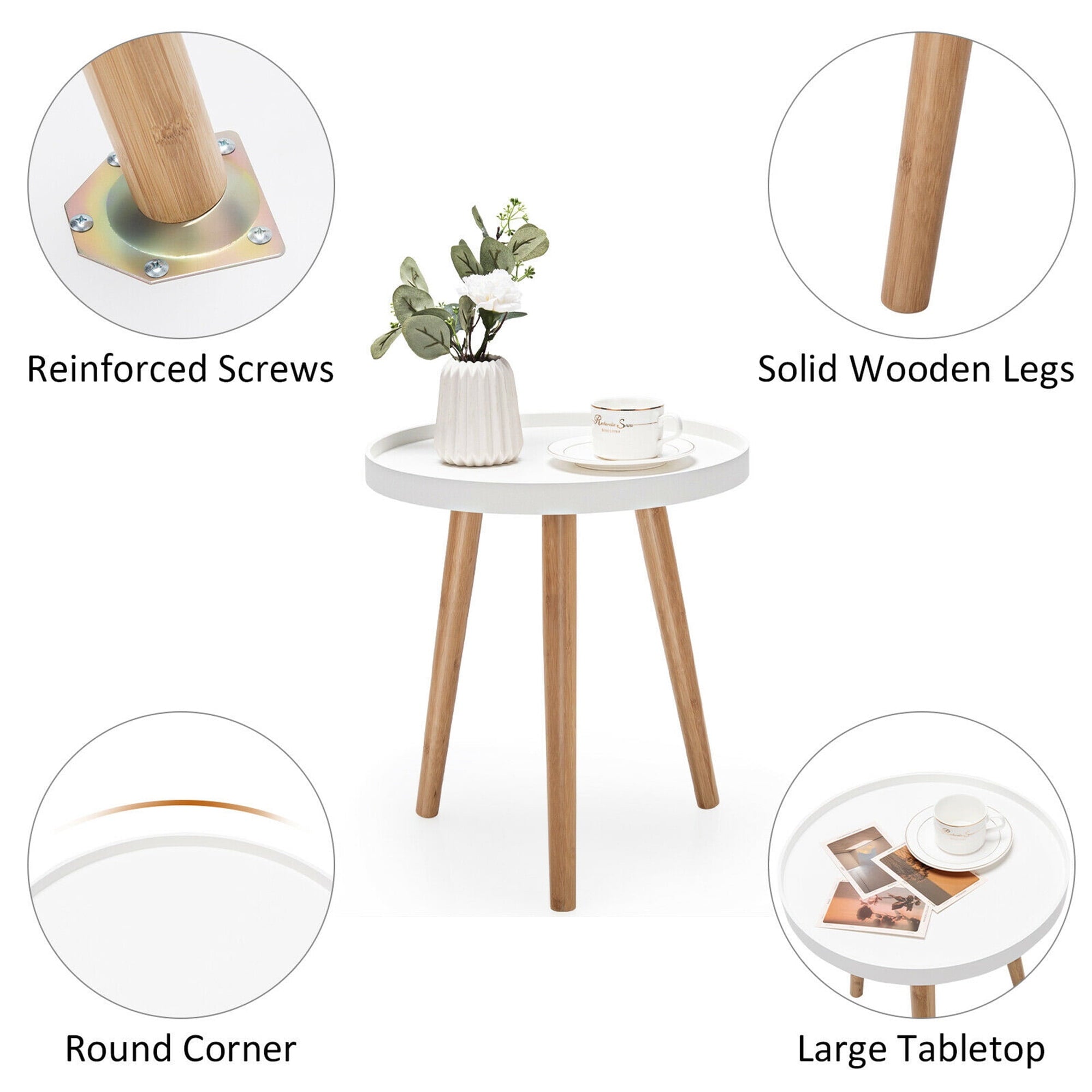 Wood round Side Table, White/Brown