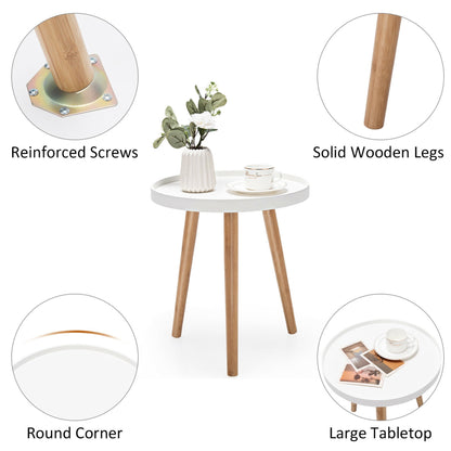 Wood round Side Table, White/Brown