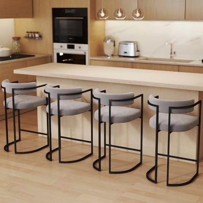 Fabio 26" Upholstered Bar Height Bar Stools with Metal Frame, Grey/Fur(Set of 4)