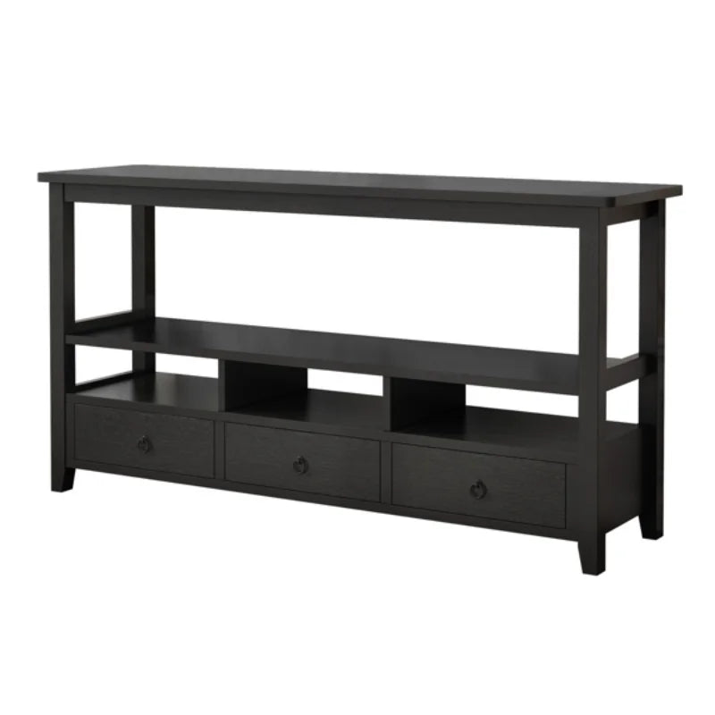 3 Tier Vintage Solid Console Table with 3 Drawers and Shelves, Industrial Console Table Coffee Table for Living Room