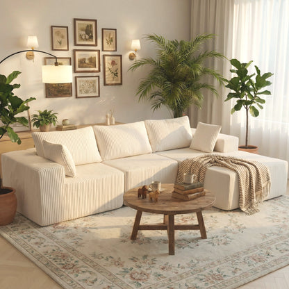 Stylish 108" Convertible Sectional Sofa - Cozy Memory Foam Comfort for 4, No Assembly Needed, Right Facing Chaise in Beige