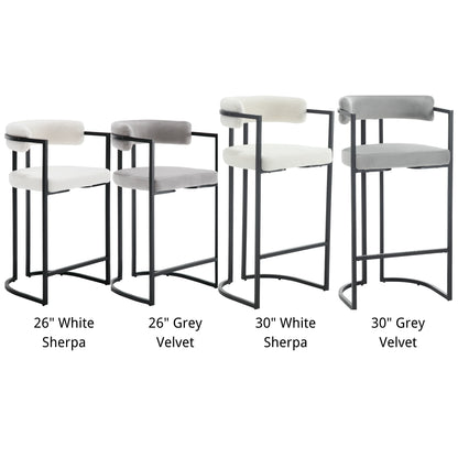 Fabio 30" Upholstered Bar Height Bar Stools with Metal Frame, White/Fur(Set of 4)