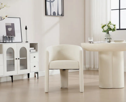 Modern Barrel Dining Chair with Solid Wood Legs, Upholstered Arm Dining Chair, Comfy Side Chair for Living Room/Dining Room(Set of 1)