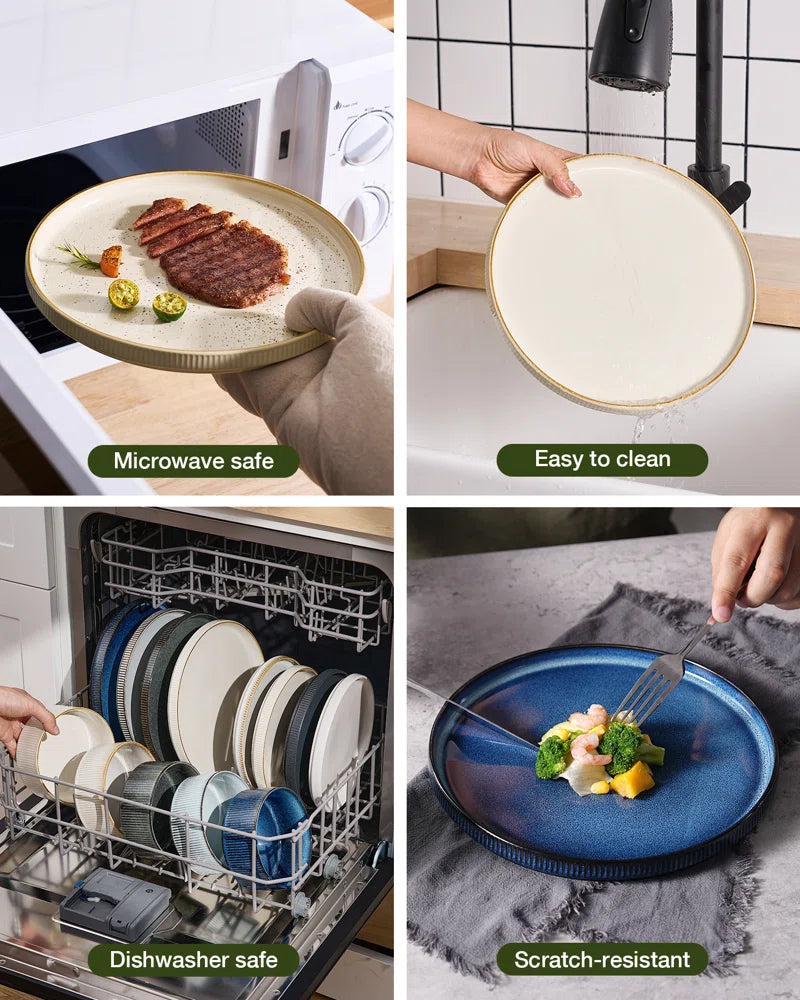 Azal Stoneware Dinnerware Sets, 24 Piece Dish Set