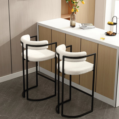 Fabio 30" Upholstered Bar Height Bar Stools with Metal Frame, White/Fur(Set of 4)