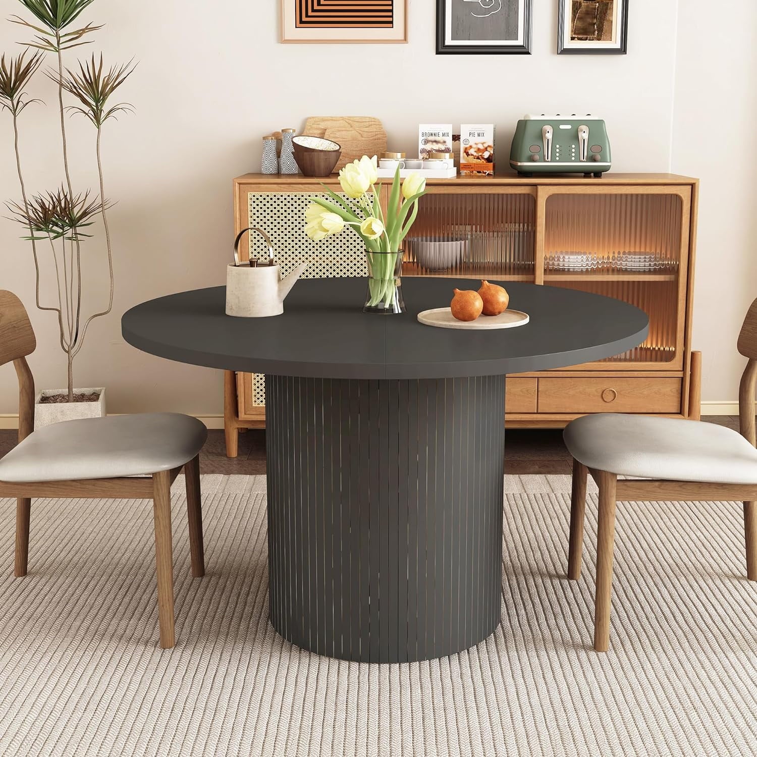 Round Modern Farmhouse Kitchen Table, 47", Black