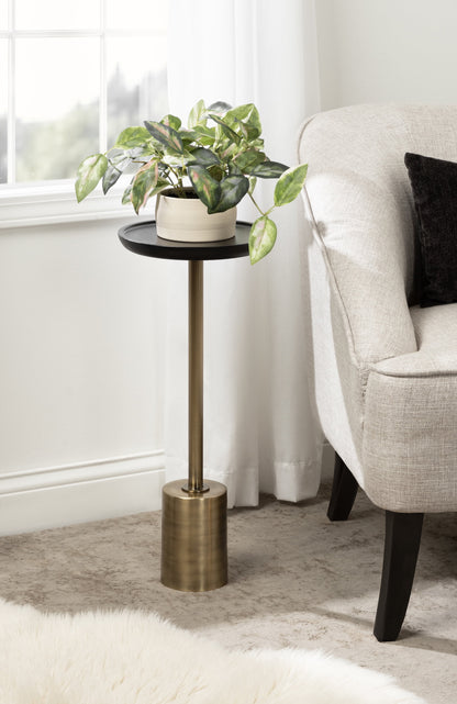 Round Wood and Metal Drink Table
