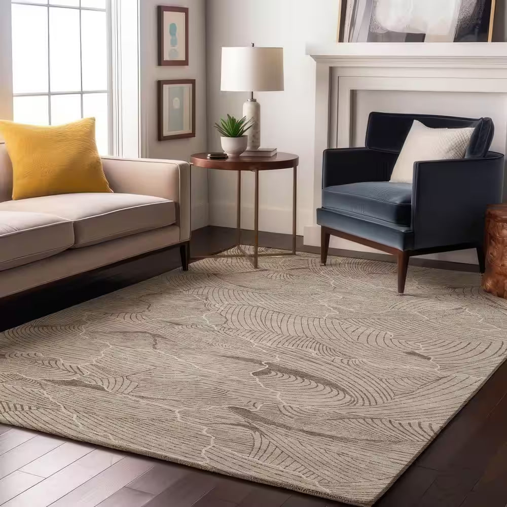 Mayfield Premium Machine Washable Abstract AMF1048 Beige 8 Ft. X 10 Ft. Area Rug