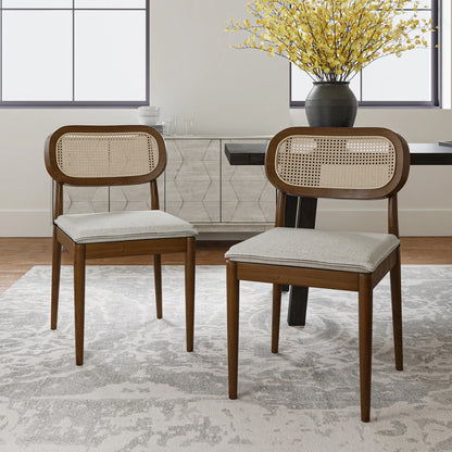 Konstantin Modern Solid Wood Dining Chair with Ratten Back (Set of 2 )
