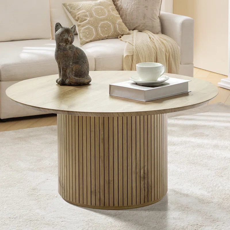 Marrina 31.5"W Modern Coffee Table with Vertical Fluted Wooden Base