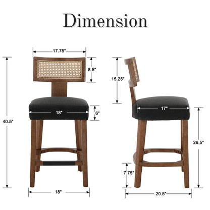 Set of 2 Charcoal Rattan Bar Stools – 26" Modern Farmhouse