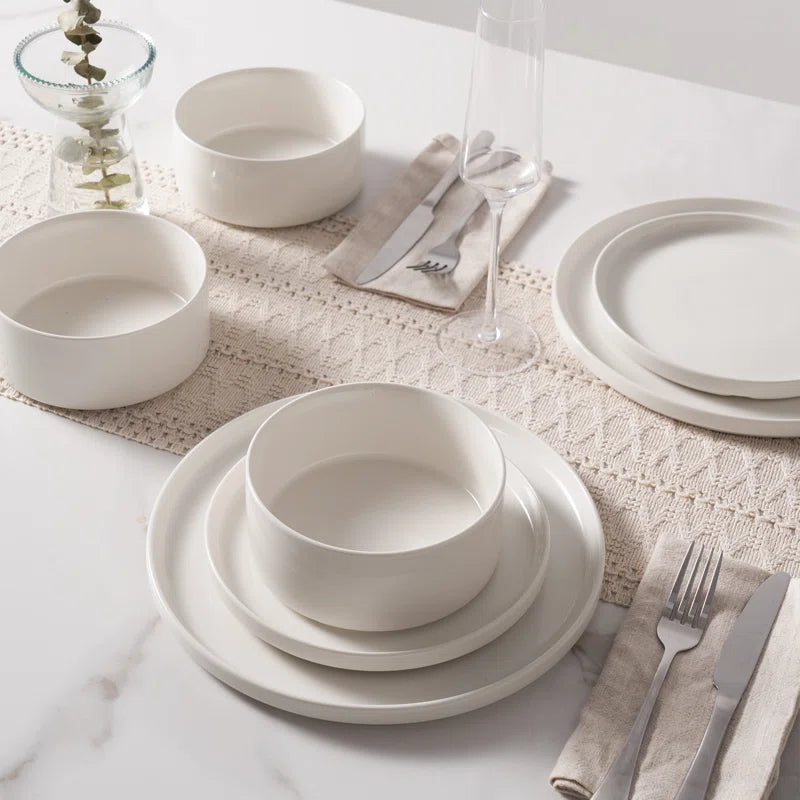 Jade Plates and Bowls Sets, 18 Piece Dinnerware Sets,Set for 6,White