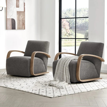 Eli Swivel Accent Chair with U-Shaped Wood Arm