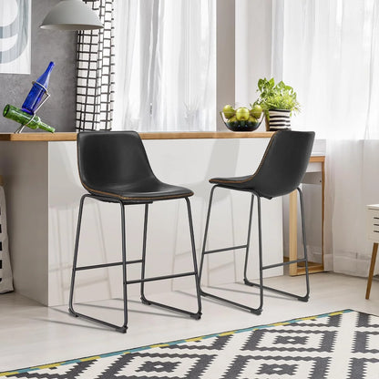 30 Inch Barstools High PU Leather Counter Bar Stool with Back and Footrest Set of 2, Black