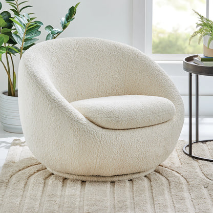 Mira Swivel Accent Chair, Cream Shearling