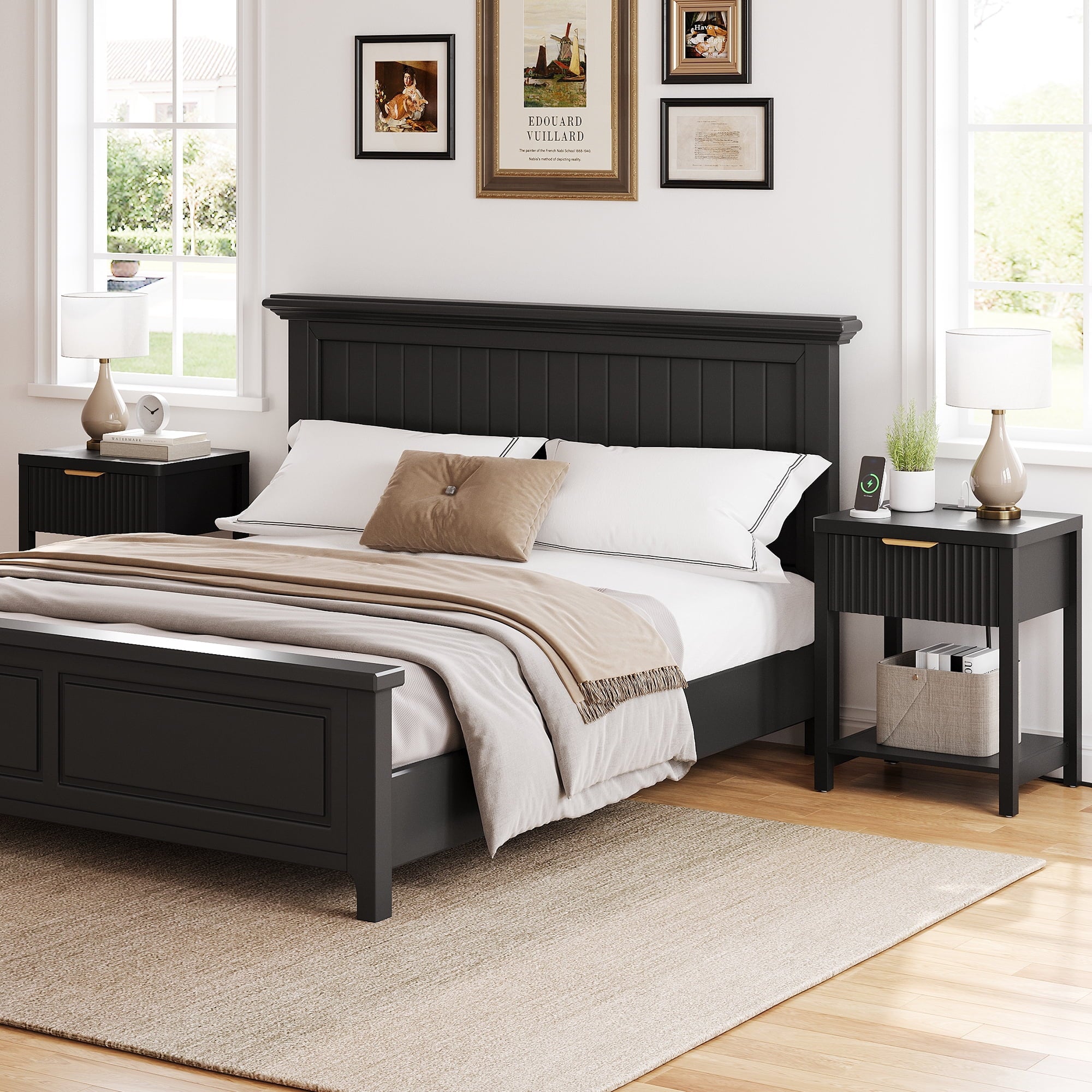 Modern Fluted Bedside Tables (Set of 2) | Integrated Power & Storage
