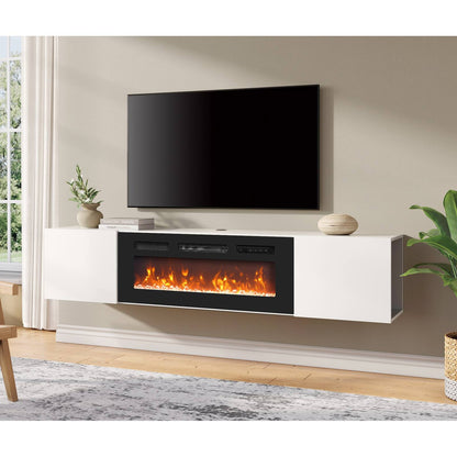 Modern Floating TV Stand with Electric Fireplace for Tvs up to 80"