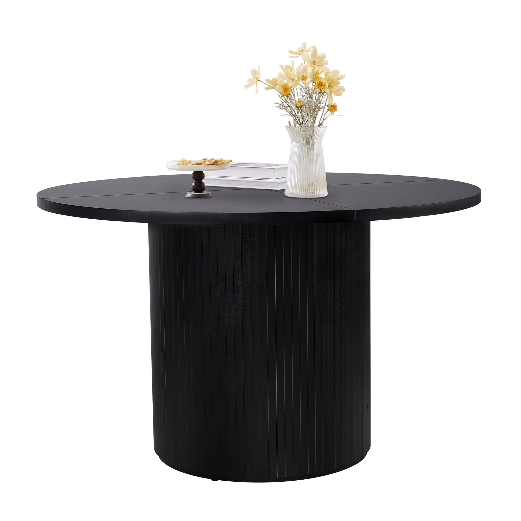 Round Modern Farmhouse Kitchen Table, 47", Black
