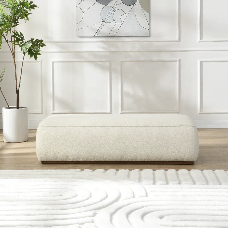 Mayson Grainy Fabric Upholstered Bench with Wooden Base