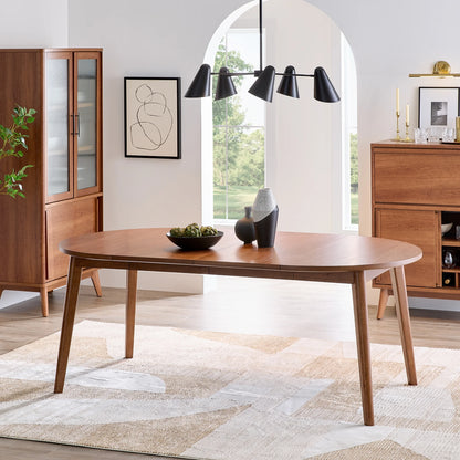 Mid-Century Extendable Dining Table, Solid Wood and Veneer, Acorn Finish