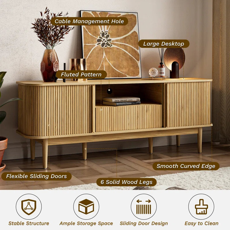 Tambour TV Stand for Tvs up to 70 Inch, TV Console with Sliding Doors