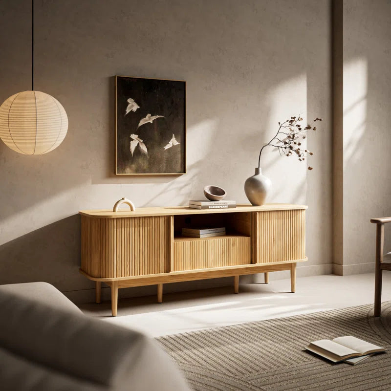 Tambour TV Stand for Tvs up to 70 Inch, TV Console with Sliding Doors