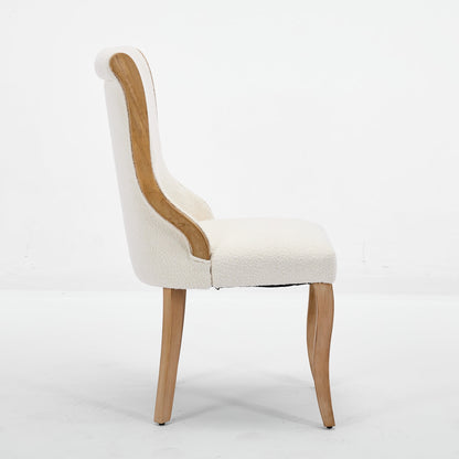 Beige Snow Velvet Accent Chairs with Curved Wood Trim - Set of 2